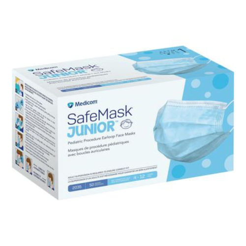 SafeMask Junior Procedure Earloop Face Mask,  ASTM L1, Latex Free, Blue, 50/Box