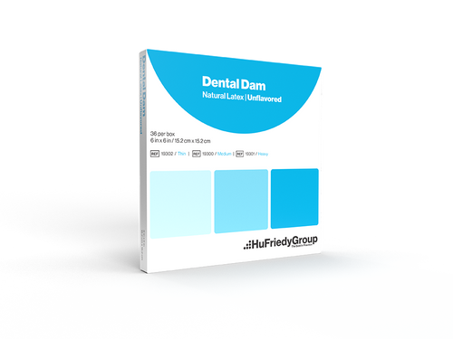 Hu-Friedy, Dental Dam, Latex, Med., Blue, Unflvrd, 52/Box, 19100