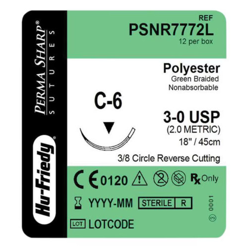 Hu-Friedy, 3-0 Polyester, Green 18 C-6 3/8 Circle, PSNR7772L