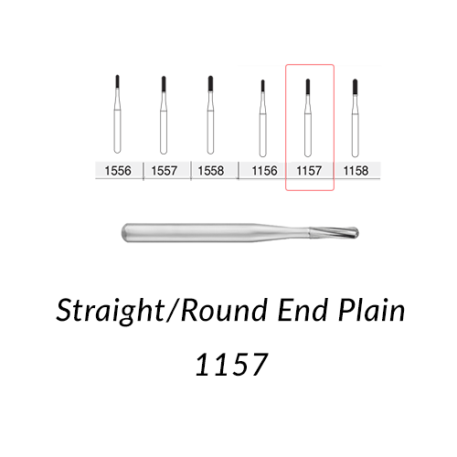 Carbide Burs. FG-1157 Straight Round End Plain. Clinic Pack of 100 pcs/bag