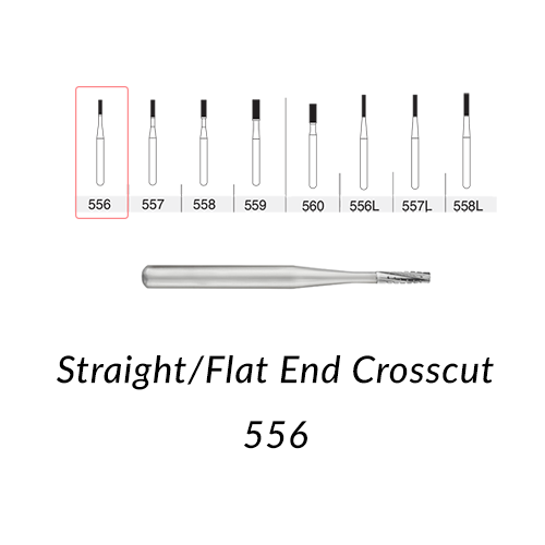 Carbide Burs. FG-556 Straight/Flat End Crosscut. 10 pcs.