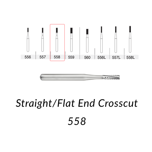 Carbide Burs. FG-558 Straight/Flat End Crosscut. 10 pcs.