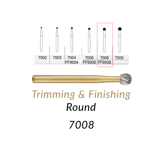 Carbide Burs. FG-7008 12 Blades Round Trimming & Finishing. 5 pcs.