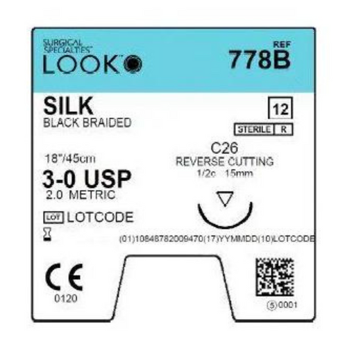 Sutures. Silk Thread. 778B 3-0 18†C-26 1/2 Circle 15mm 12/Pack Sutures. Silk Thread. 778B 3-0 18†C-26 1/2 Circle 15mm 12/Pack