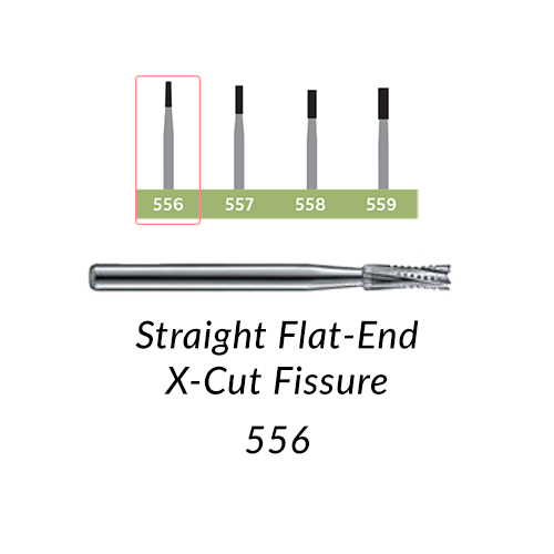 Carbide Burs. FG-556 Straight Flat-End X-Cut Fissure. 10 pcs.