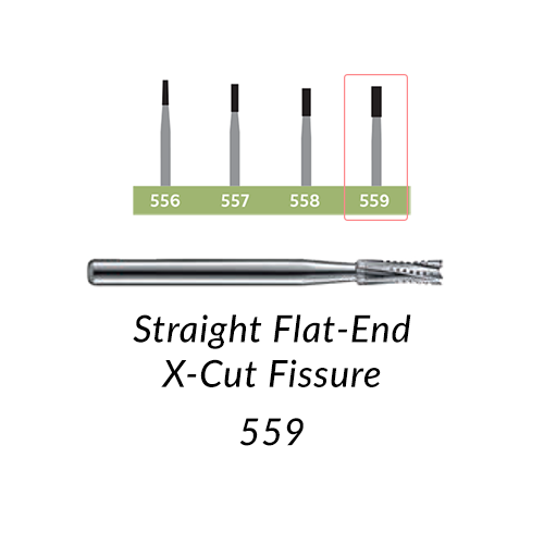Carbide Burs. FG-559 OS Straight Flat-End X-Cut Fissure. 10 pcs.