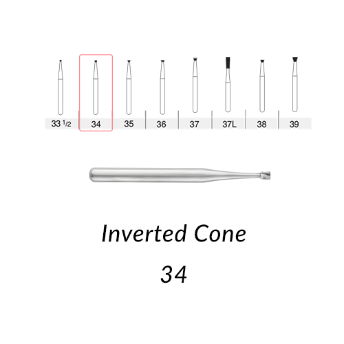 SS White Carbide Burs. FG-34 Short Shank Inverted Cone.  100 pcs/bag