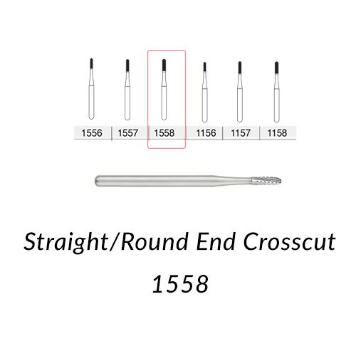 SS White Carbide Burs. FG-1558 Short Shank  Straight Round End Crosscut. Clinic Pack of 100 pcs/bag