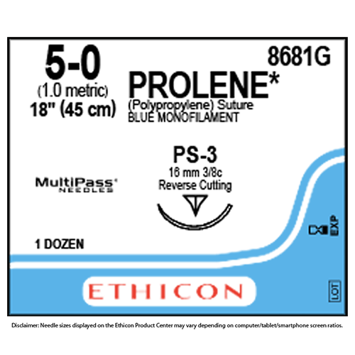 Ethicon Sutures. 5/0, 18" Prolene Blue Suture 12/Bx