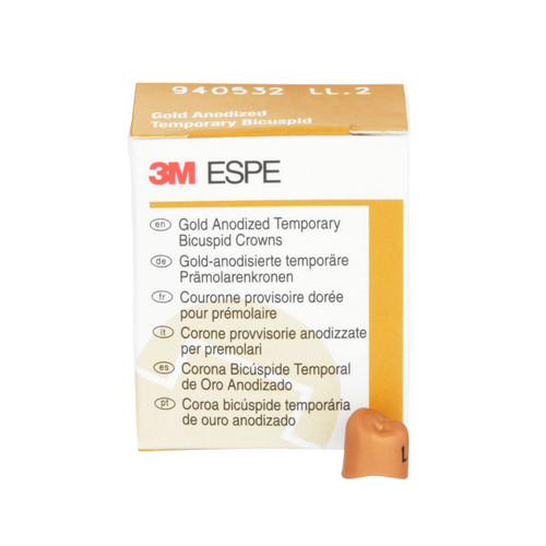 3M Gold Anodized Temporary Bicuspid Crowns, 940532, Lower Left First Bicuspid, Size 2 , 5 Crowns