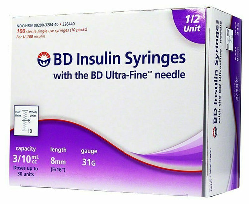 Needle/ Syringe Insulin 0.3cc 31Gx1/4" Fixed Needle Box