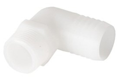 1/2" MPT x 3/4" Barb Elbow Adapter, Plastic