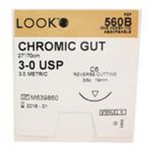 Sutures. Chromic Gut. 560B 3-0 27" C-3 3/8 Circle 13mm 12/Pk