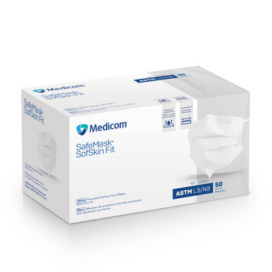 SafeMask SofSkin Fit Procedure Earloop Face Masks with Chin Fit, ASTM Level 3, 50/Box