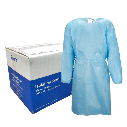 Premium Disposable Blue Isolation Gowns, 10/Pack