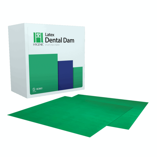 Hygenic Latex Dental Dam, Bulk Pack, 6" x 6", Green, Medium, 360/Box