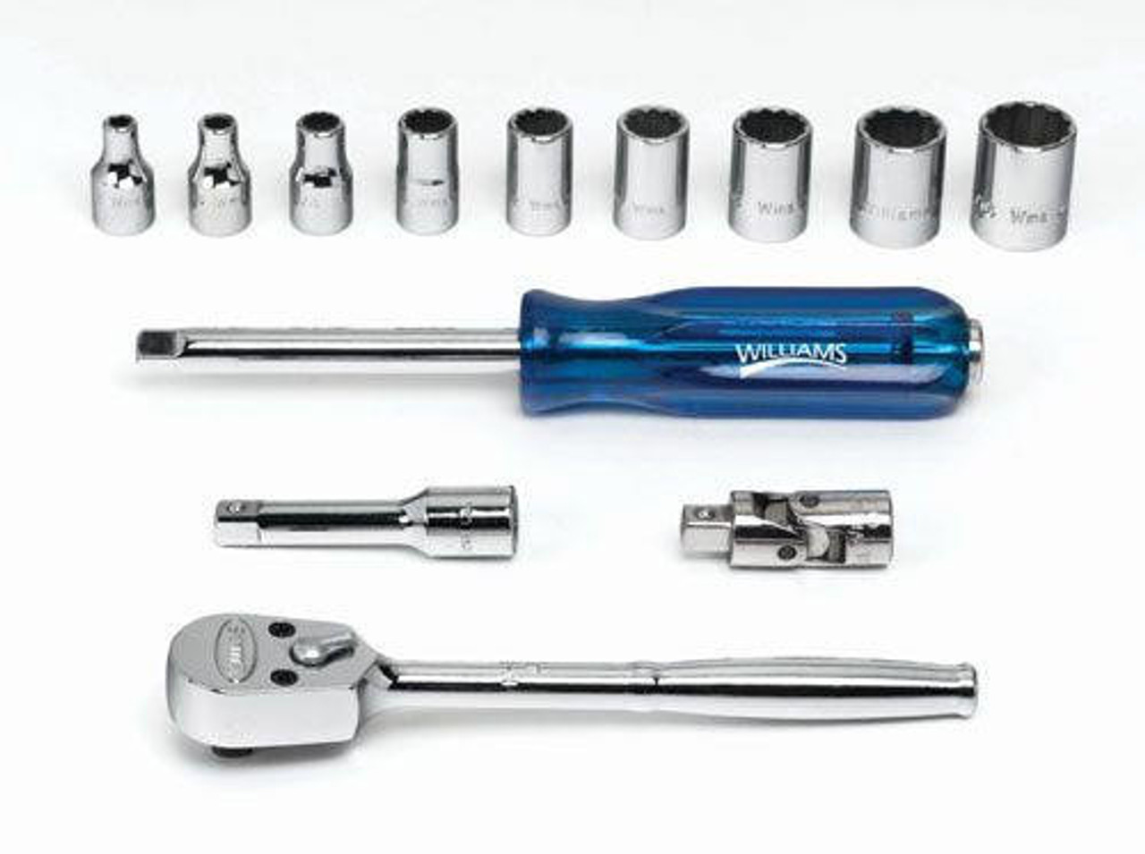 Williams Made In USA 5/32 - 9/16" Williams 1/4" Dr Shallow Socket & Tool Set 6 Pt & 12 Pt 13 Pcs & Tool Box - WSM-13FTB 