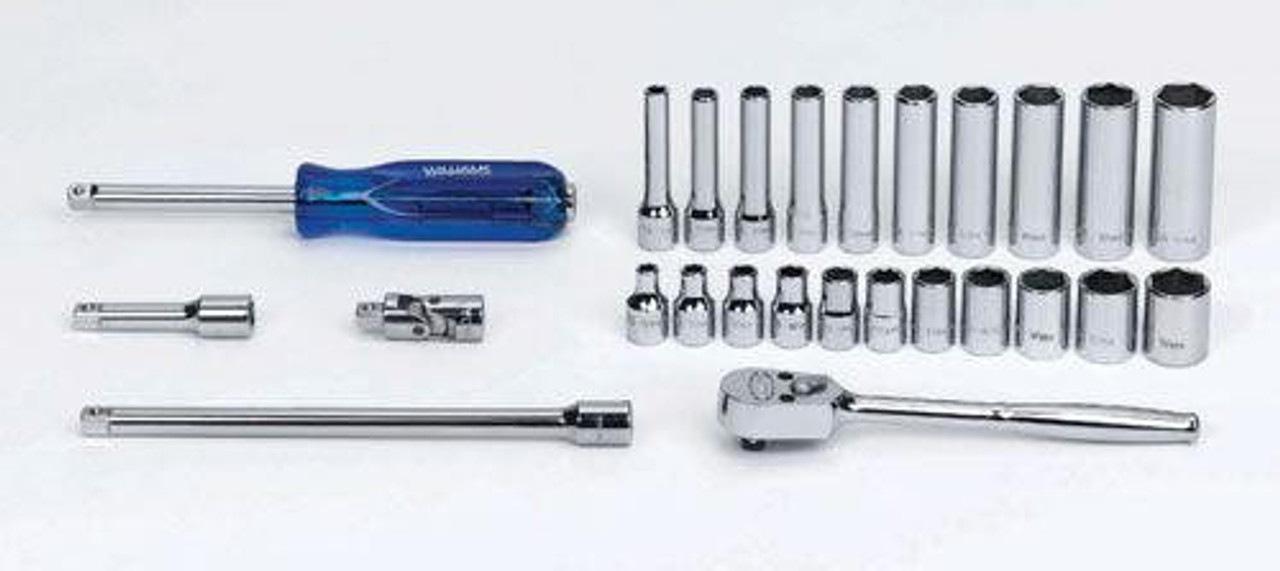 Williams 5/32 - 9/16" Williams 1/4" Dr Shallow & Deep Socket & Tool Set 6 Pt 26 Pcs & Tool Box - WSM-26HFTB 