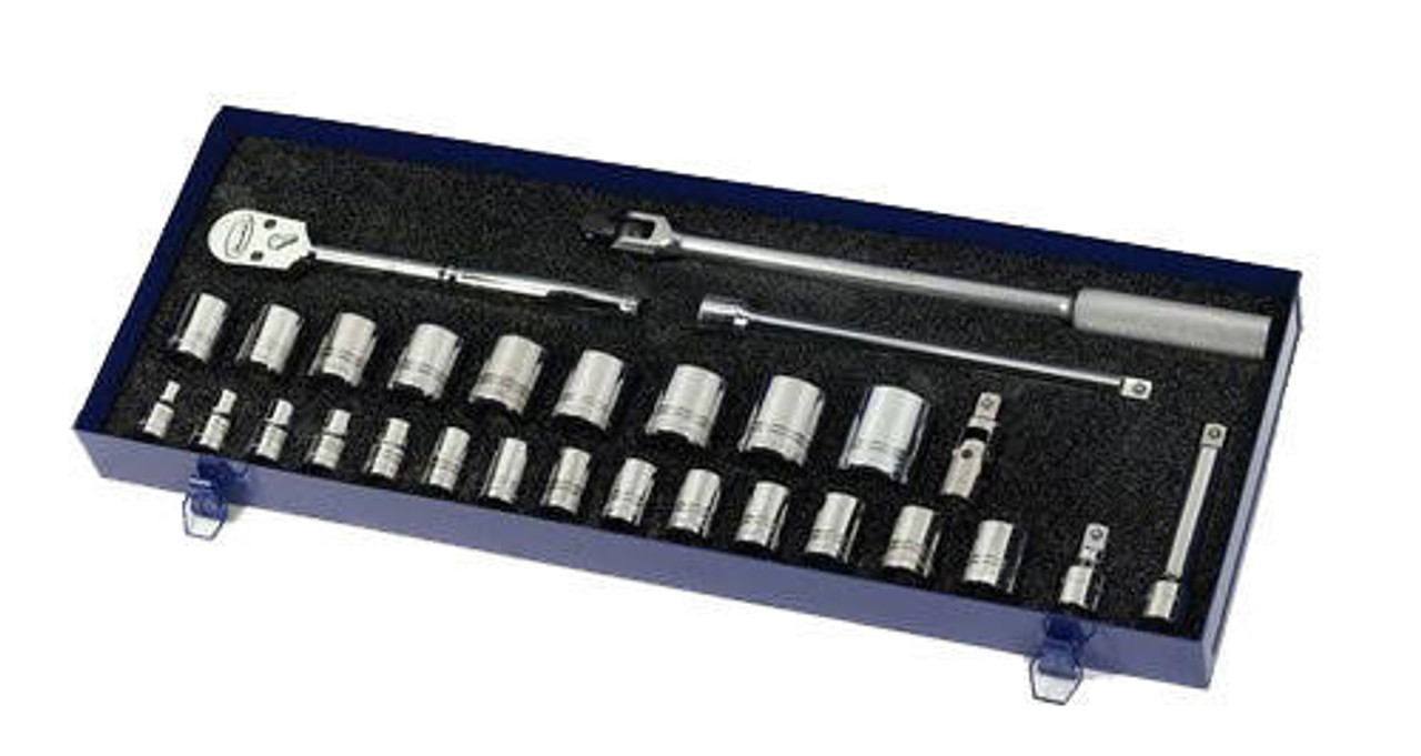 Williams Made In USA 10 - 34MM Williams 1/2" Dr Shallow Socket & Tool Set 12 Pt 29 Pcs & Tool Box - MSS-29FTB 