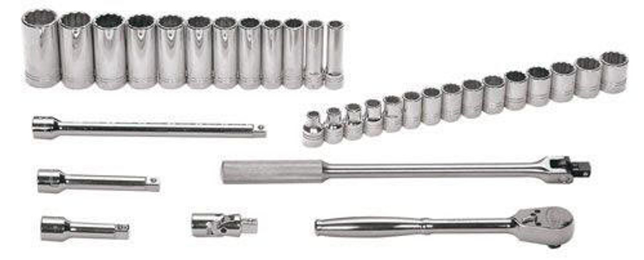 Williams Made In USA 10 - 24MM Shallow & 13 - 30 Deep Williams 1/2" Dr Socket & Tool Set 12 Pt 33 Pcs - MSS-33F 