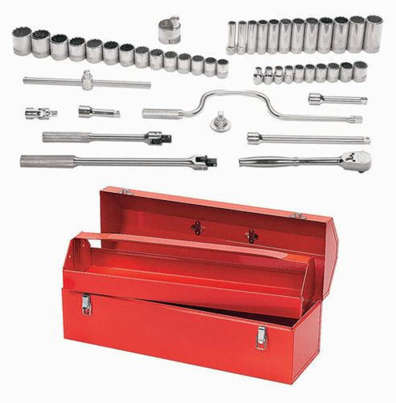 Williams Made In USA 10 - 36MM Shallow & 13 - 30MM Deep Williams 1/2" Dr Socket & Tool Set 12 Pt 47 Pcs & Tool Box - MSS-47TB 