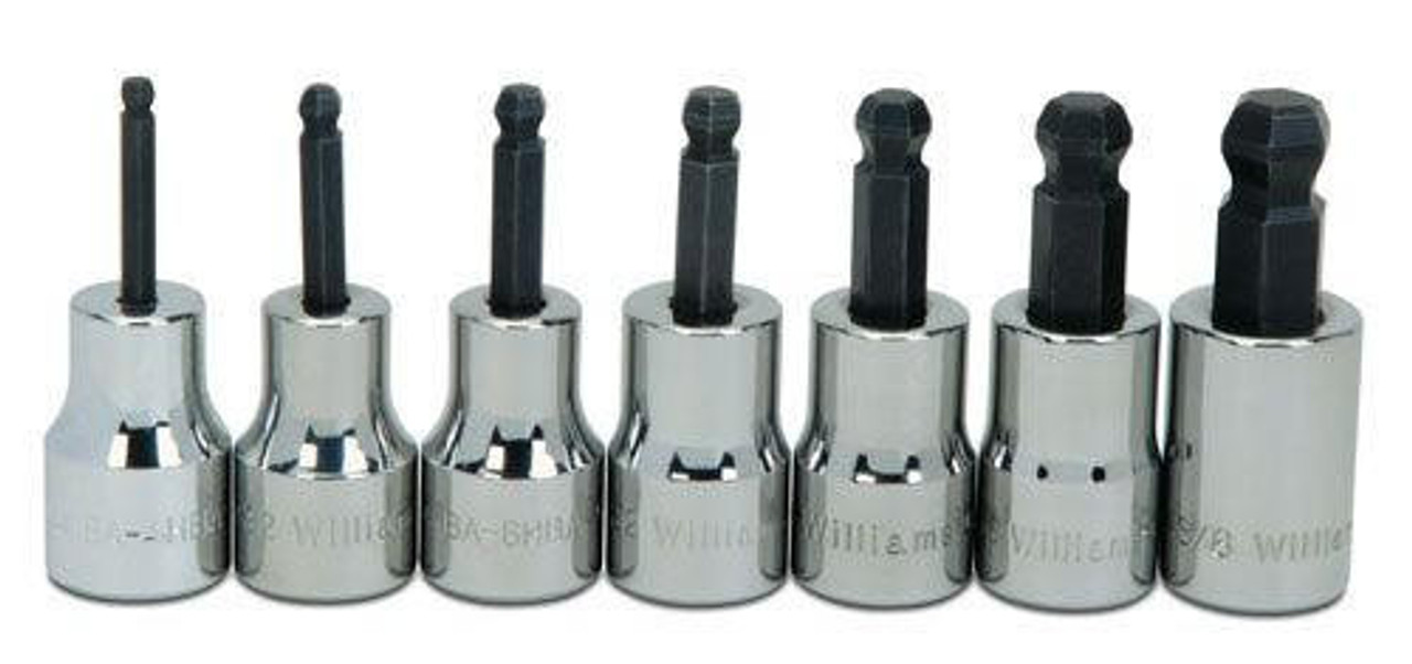 Williams Made In USA 1/8 - 3/8" Williams 3/8" Dr Hex Long Bit Socket Set 7 Pcs - WSBB-7RC 