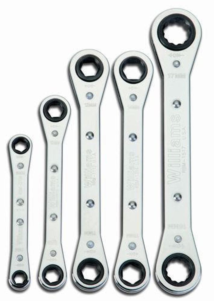 Williams 1/4 - 7/8" Williams Double Head Ratcheting Box Wrench Set  6 & 12 Pt 5 Pcs - WS-12 