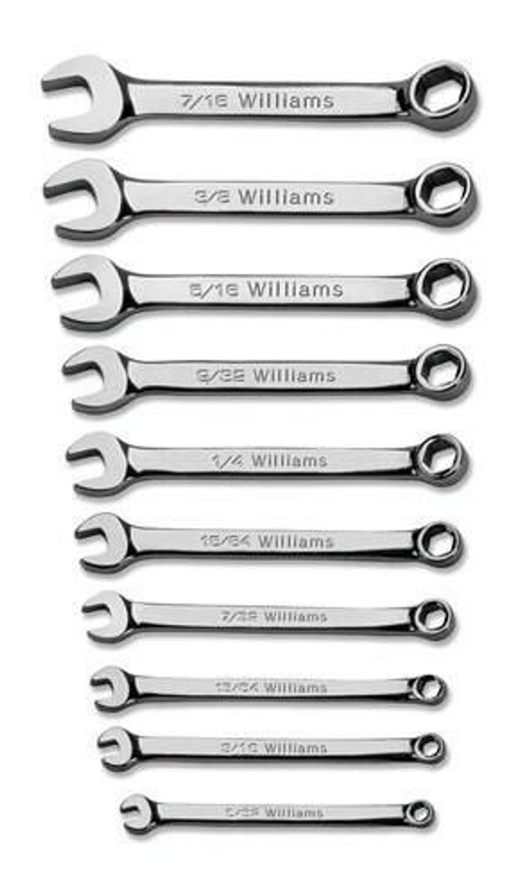 Williams 5/32" - 3/8" Williams Miniature Combination Wrench Set 6 & 12 Pt 10s - WS-MID10 