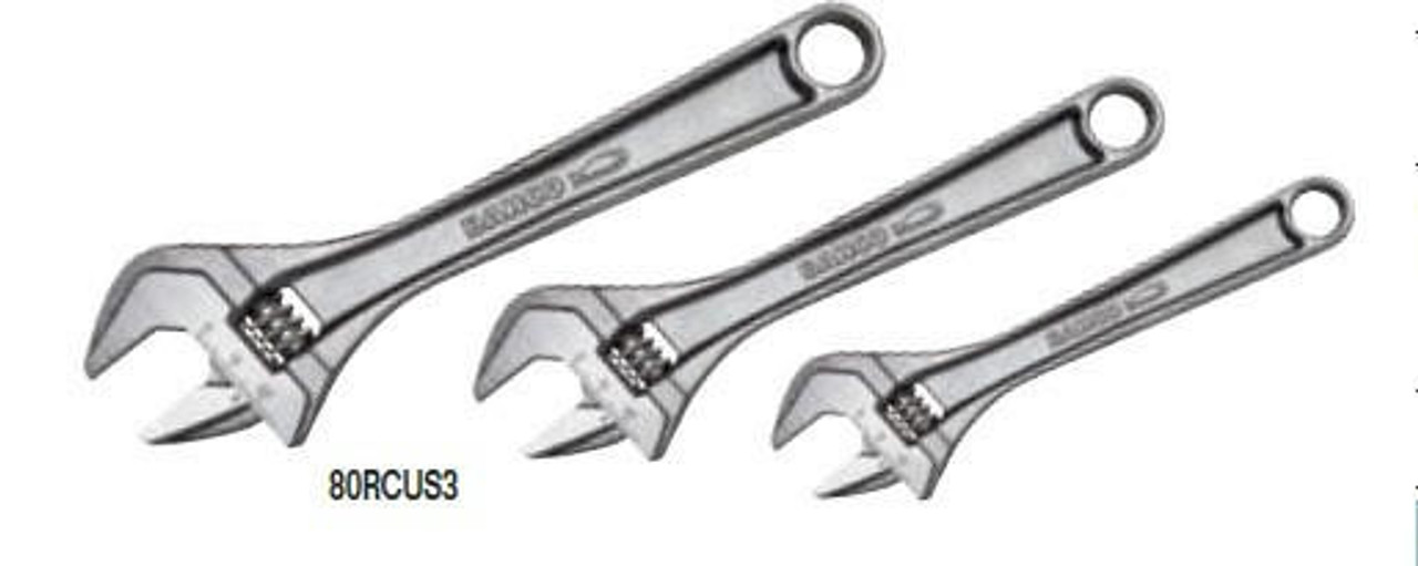  Bahco 3 Piece Chrome Finish Adjustable Wrench Set, in Pouch - 80RCUS3 