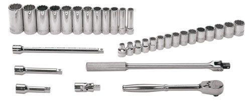 Williams Made In USA 10 - 24MM Shallow & 13 - 30 Deep Williams 1/2" Dr Socket & Tool Set 12 Pt 33 Pcs - MSS-33F 