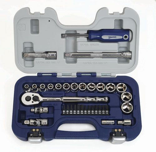 Williams MM Williams 3/8" Shallow Socket & Hex Bit Tool Set 6 Pt 34 Pcs & Tool Box - 50613 