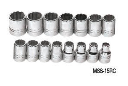 Williams Made In USA 10 - 24MM Williams 1/2" Dr Shallow Socket Set 12 Pt 15 Pcs - MSS-15RC 