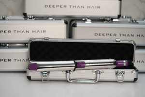 The 22 TiTania is our number one styling tool!  A 1.25 inch flat iron in the color Signature Royal, with heat settings ranging 300 to 465, this is your go-to hair tool. From curls to bone straight, 22TiTania will get the job done! 

Made with aircraft grade titanium floating plates with highly efficient heat transfer that instantly smooths, conditions and shines with just one pass. Our beautiful custom, heavy duty, silver DTH,  carrying case is included with each purchase. Perfect for professional traveling stylists, self proclaimed stylists or those who simply want a safe storage for their flat iron.