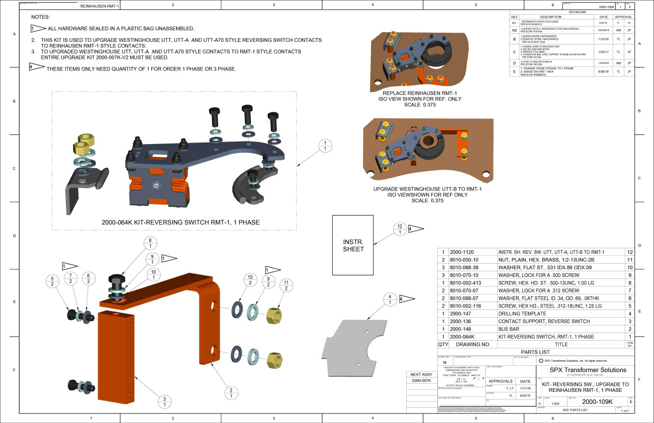 Drawing of parts kit