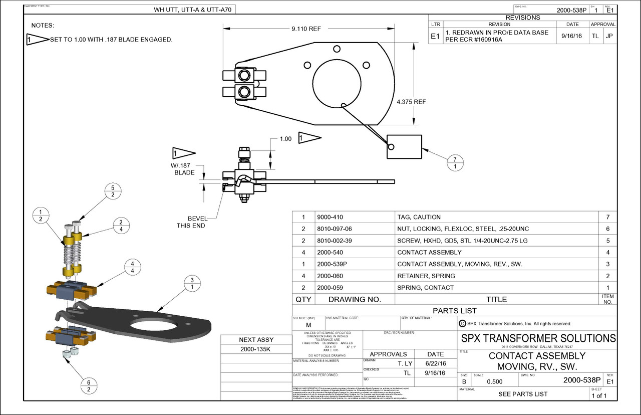 Reversing Switch Moving Contact Assembly - UTT/A