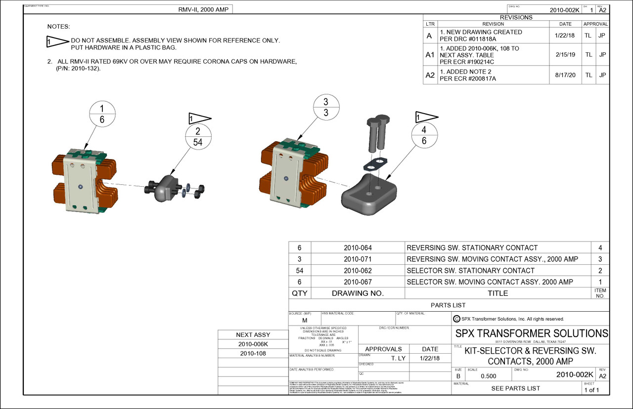 Selector & Reversing Switch Contact Kit - RMV-II 2000A