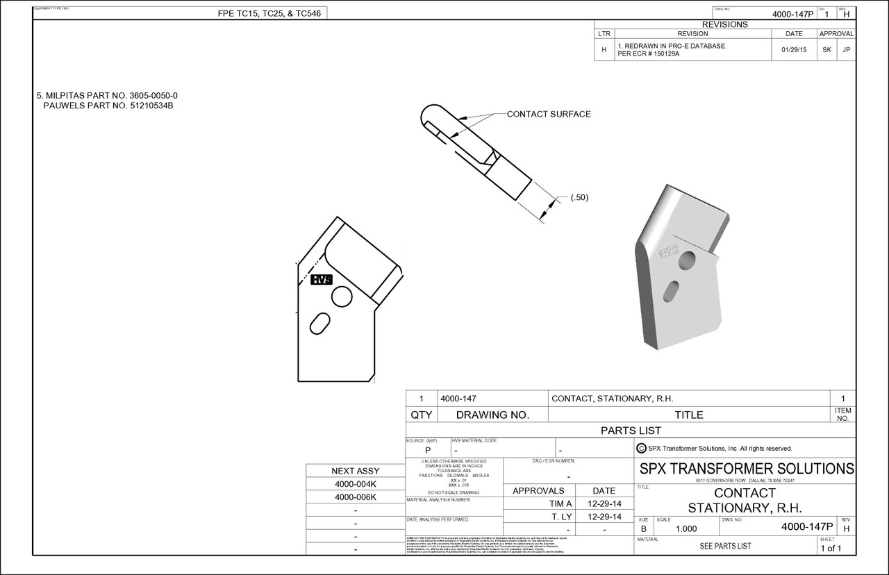 Reversing Switch Stationary Contact - RH