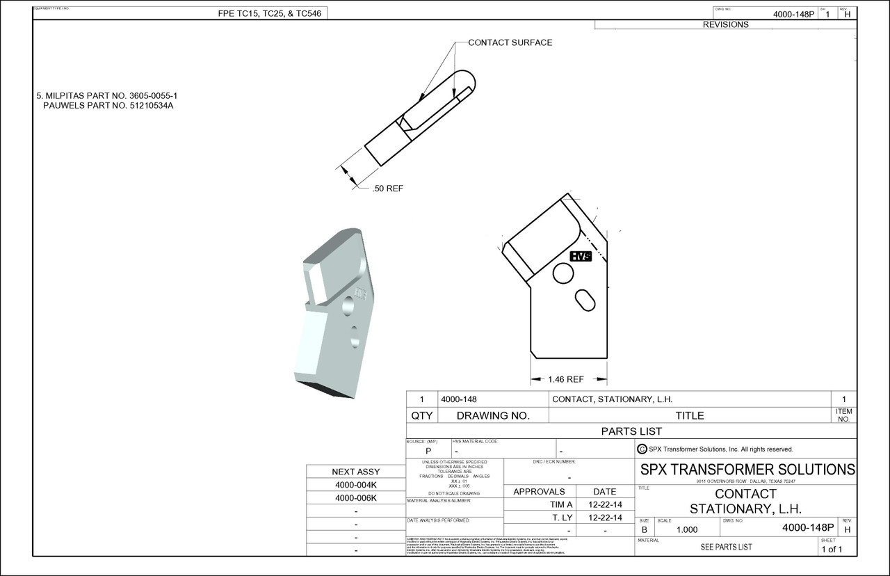 Reversing Switch Stationary Contact - LH