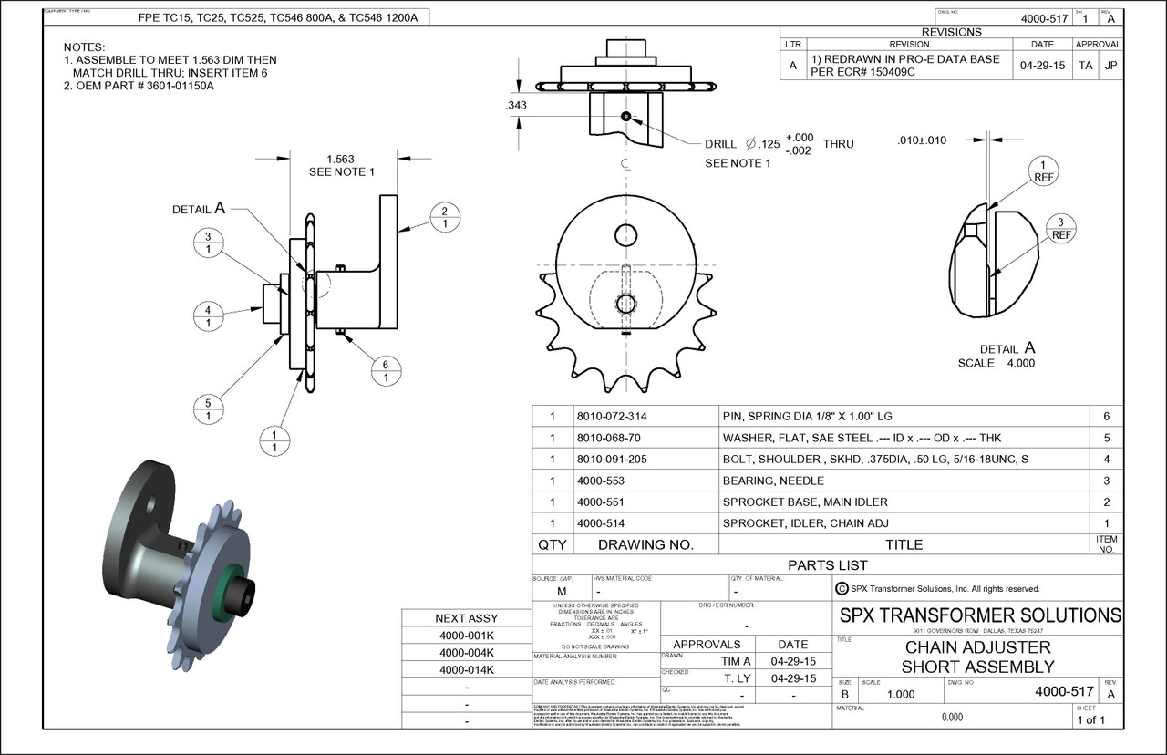 Short Chain Adjuster Sprocket Assembly