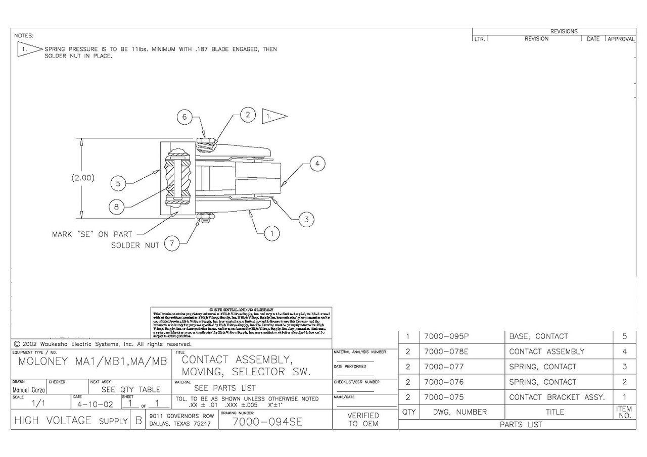 Drawing of contact assembly