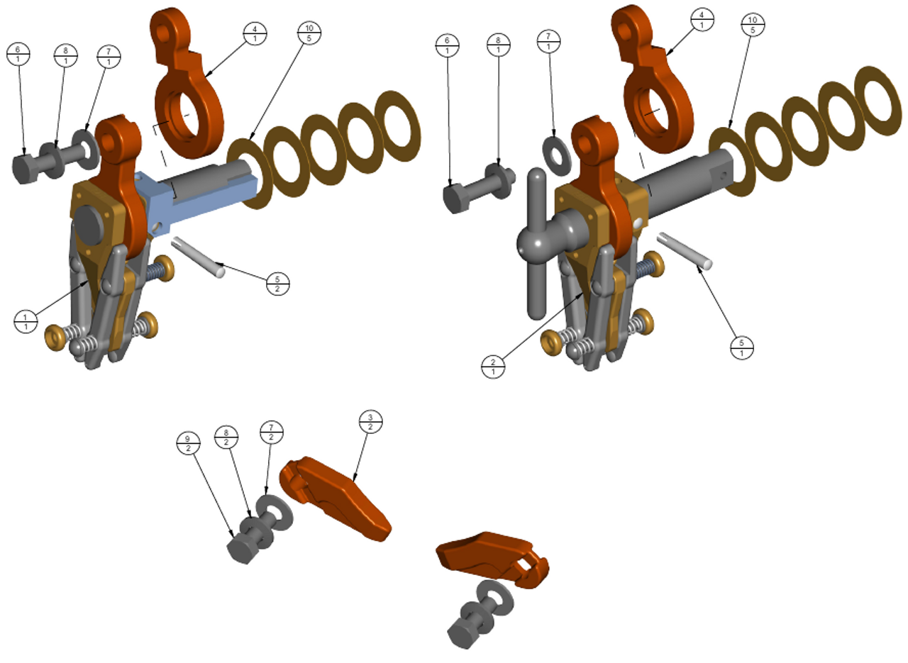 3D model of parts in UZE reversing switch contact kit