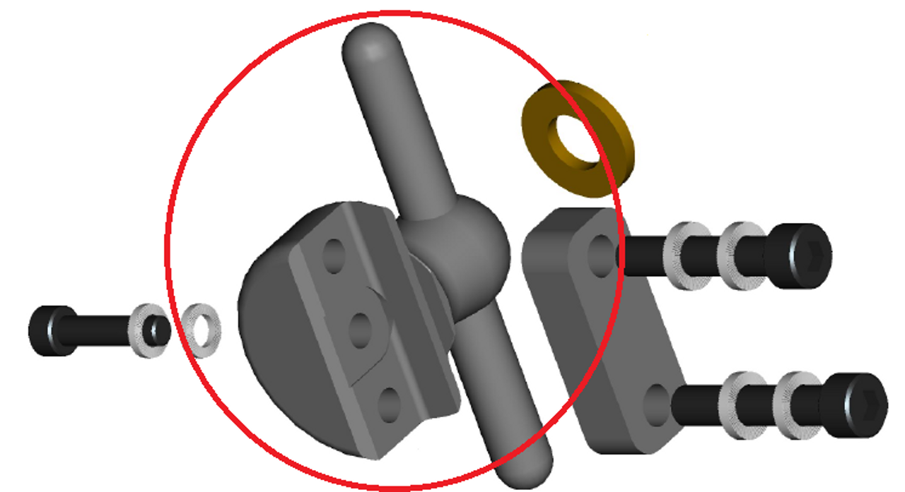 3D model of UZE T-handle upgrade kit with shaft assembly circled in red