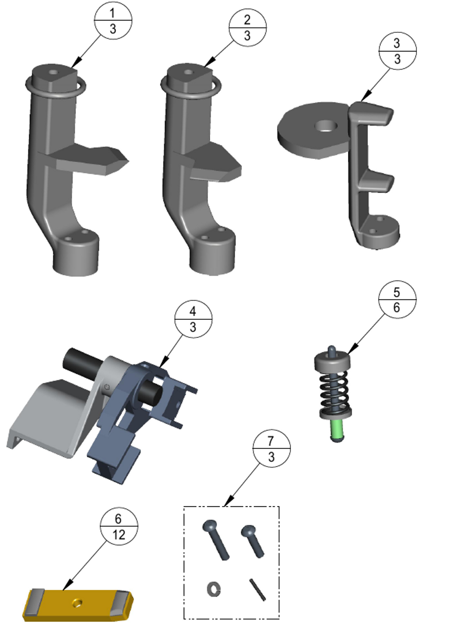 3D model of parts included in the 25RT32 reversing switch contact replacement kit