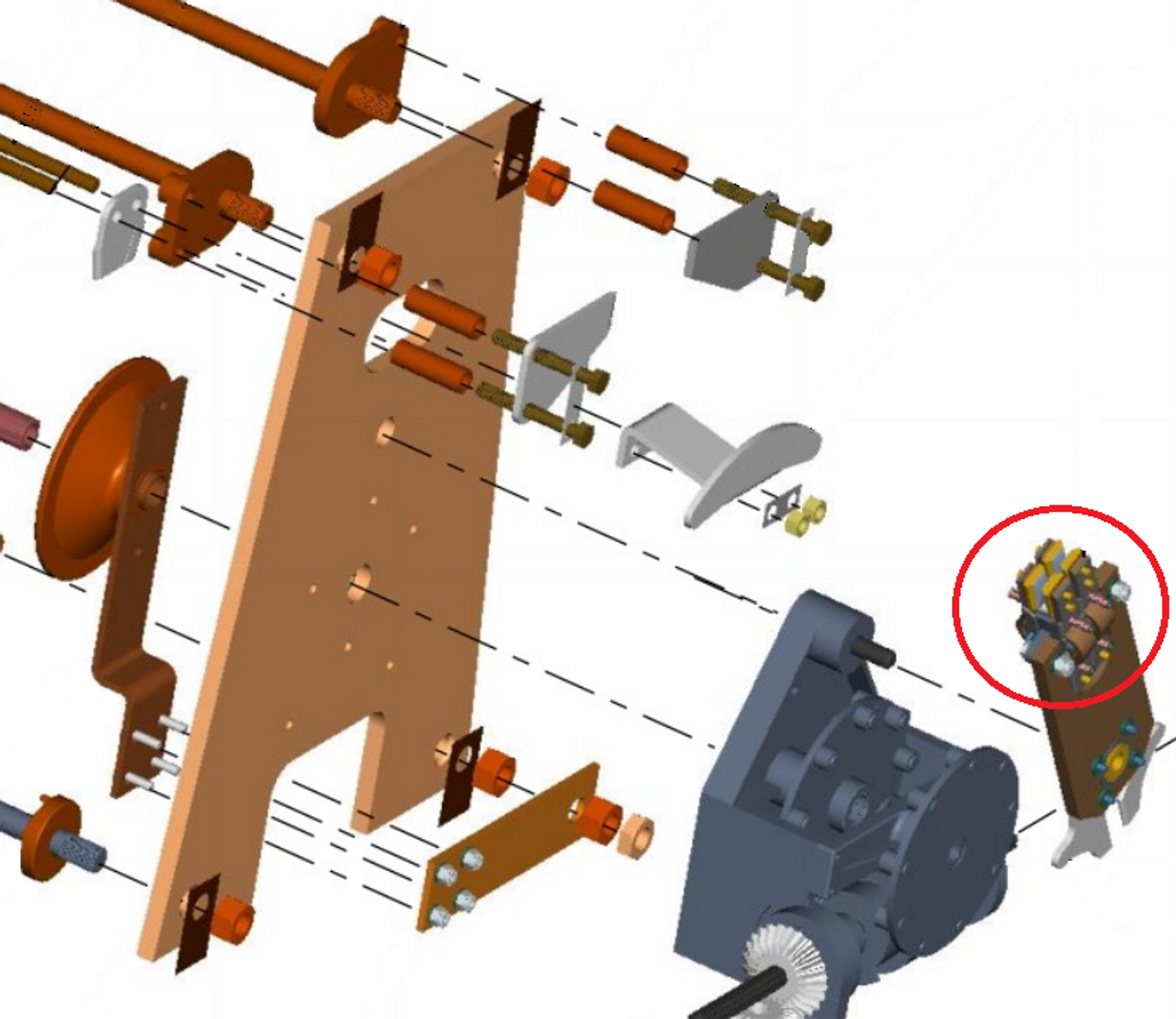 3D model of 550 reversing switch assembly with moving contact circled in red