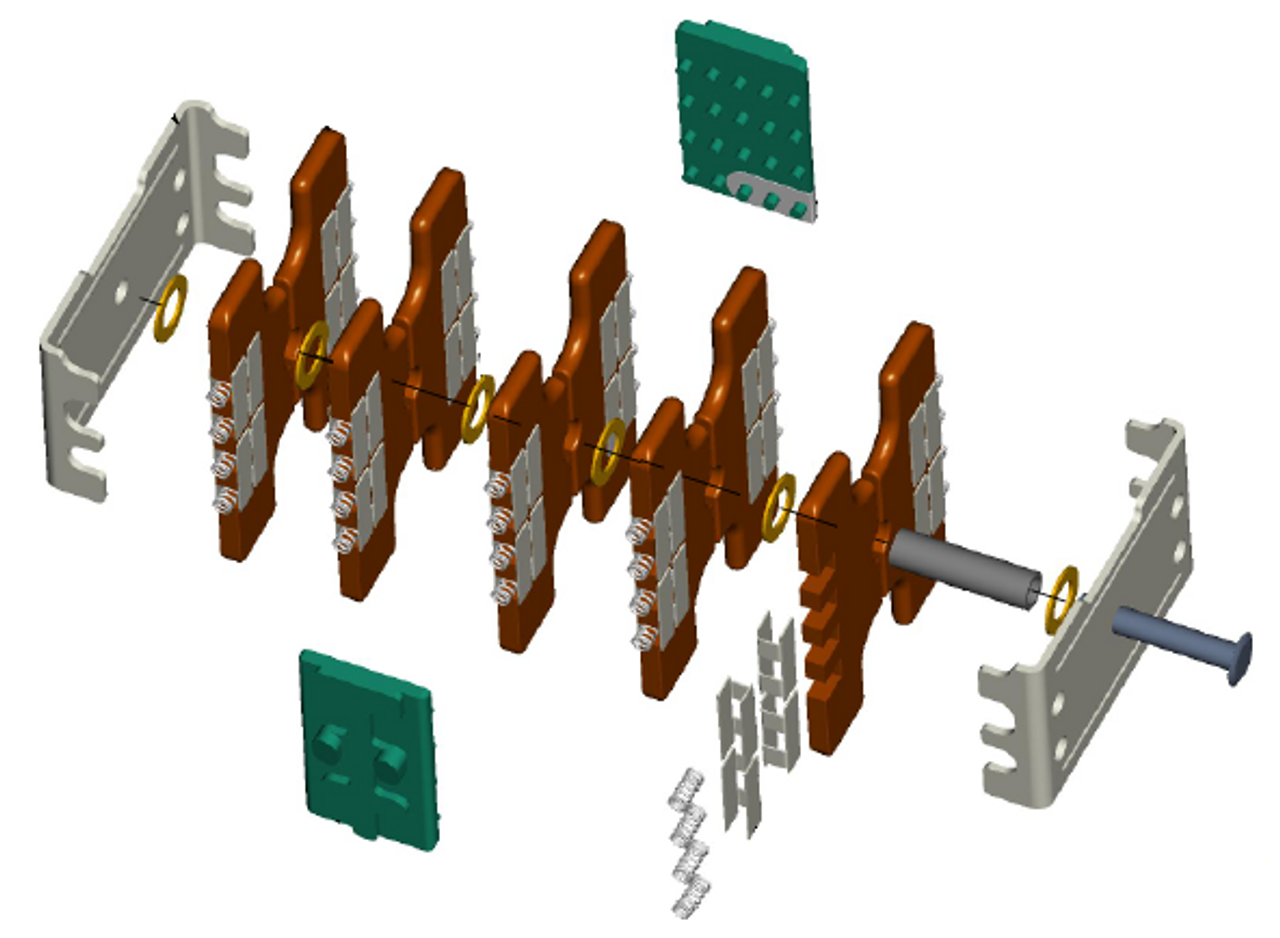 3D model exploded view of RMV-II reversing switch moving contact assembly