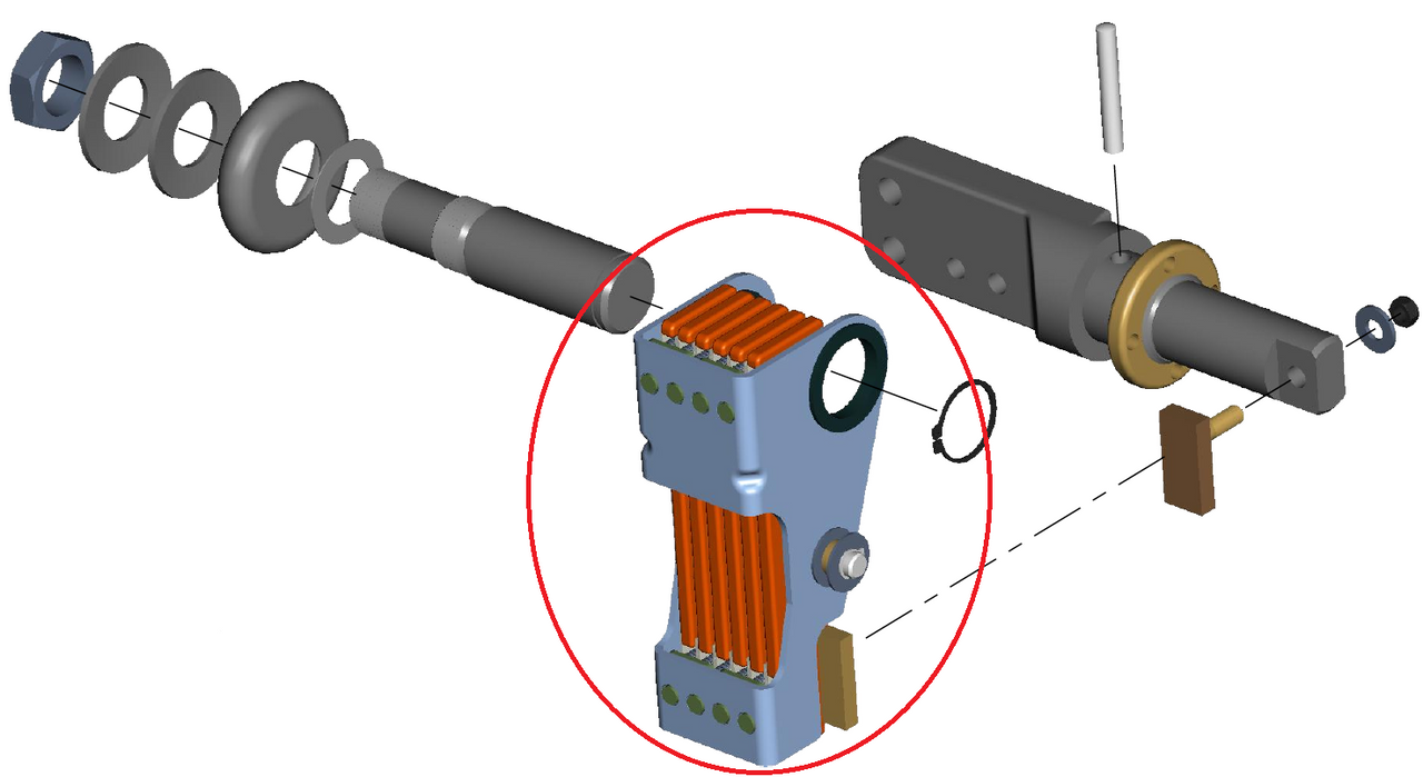 3D model of RMV-II bypass switch contact kit with contact assembly circled in red