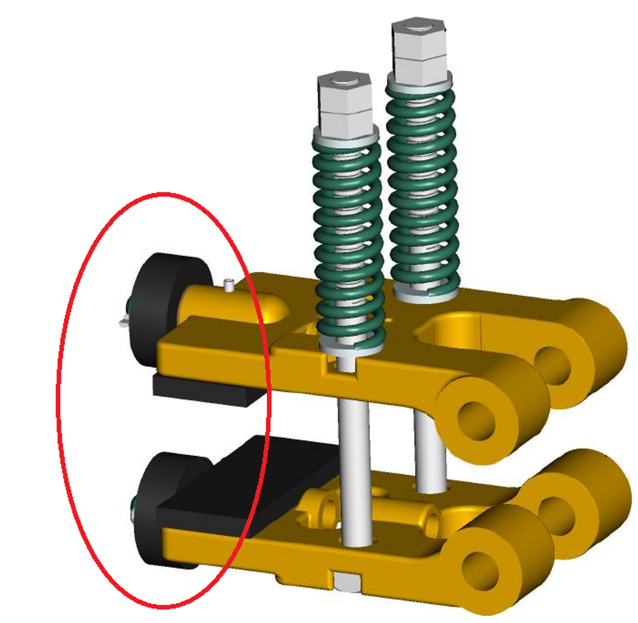 3D model of UZD brake roller assembly with rollers circled