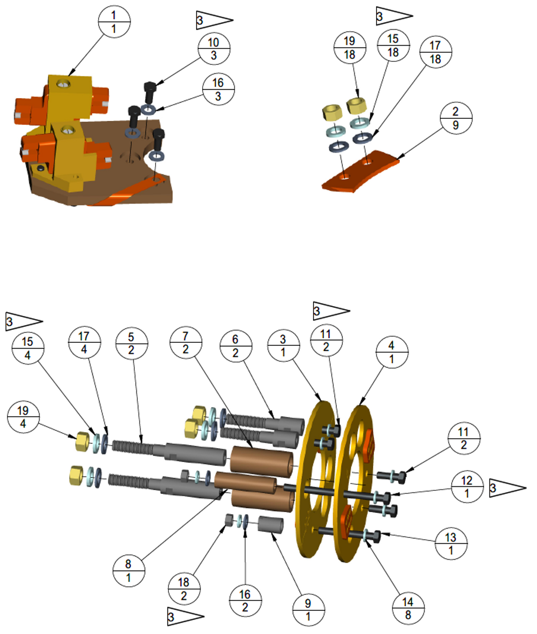 3D model of parts in the contact kit