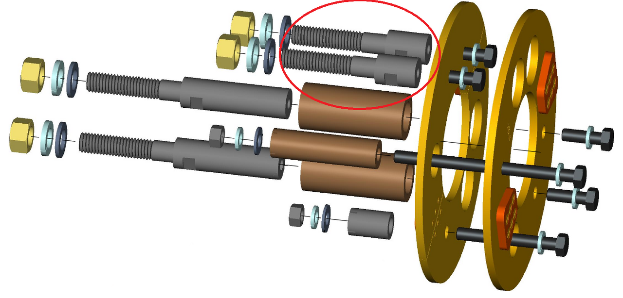 3D model of UTTB selector switch assembly with studs circled