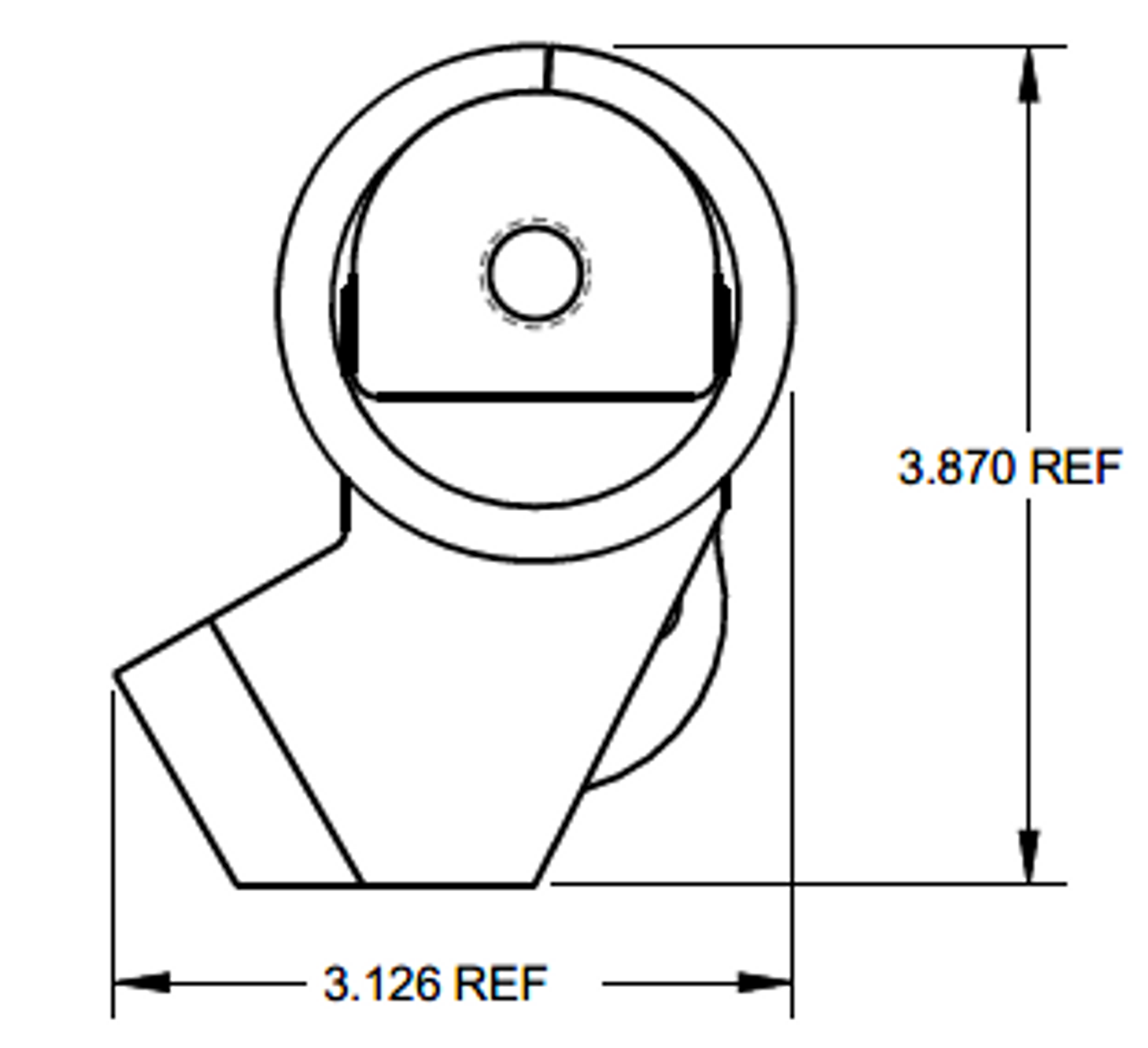 2D front view of part with width and height dimension